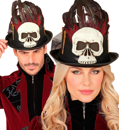 KAPELUSZ VOODOO CZASZKA KOŚCI PIÓRKA HALLOWEEN