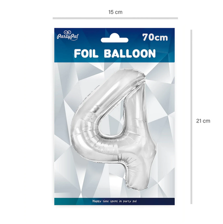 BALON FOLIOWY 70 CM CYFRA 4 SREBRNY