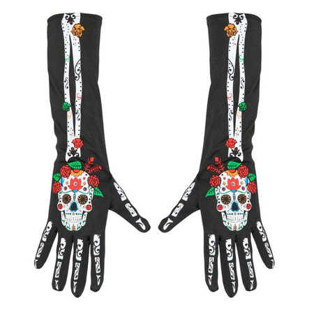 RĘKAWICZKI CZARNE DIA DE LOS MUERTOS 40 CM