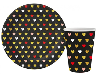 ZESTAW SERDUSZKA XOXO CZARNE TALERZYKI+KUBECZKI