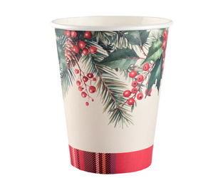 KUBECZKI PAPIEROWE ŚWIĄTECZNA KRATA 270 ML 10 SZT