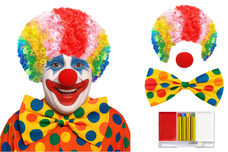 ZESTAW KLAUNA PERUKA + NOS + MUSZKA + KREDKI 