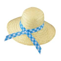 KAPELUSZ BEŻOWY Z NIEBIESKĄ WSTĄŻKĄ