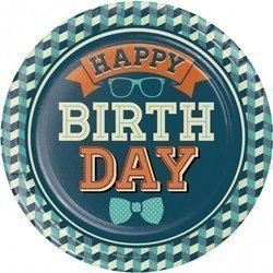 TALERZYKI PAPIEROWE HIPSTER BIRTHDAY 23cm, 8 szt.