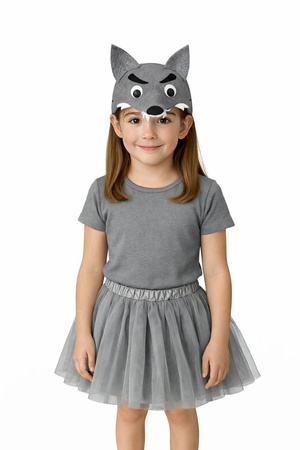 ZESTAW WILK: SPÓDNICZKA TUTU SZARA + CZAPKA FILCOWA WILK