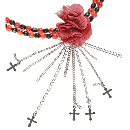 NASZYJNIK GOTYCKI CHOKER Z CZERWONYM KWIATEM