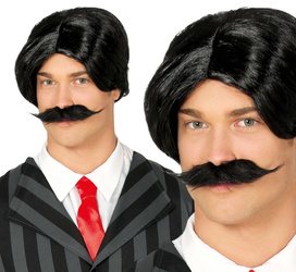 PERUKA MĘSKA CZARNA Z WĄSAMI