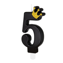 ŚWIECZKA URODZINOWA CYFRA 5 CZARNA Z KORONĄ 8,8 CM