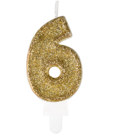 ŚWIECZKA URODZINOWA CYFRA 6 BROKATOWA ZŁOTA