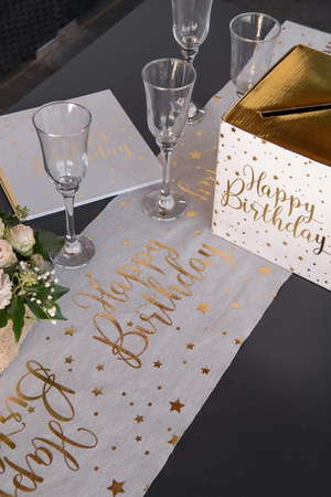 BIEŻNIK BAWEŁNIANY URODZINY GWIAZDKI BIAŁY 28X300 CM