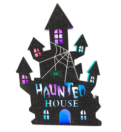 CASA SPIRITATA DECORO PARETE CON 14 LUCI LED MULTICOLORE LAMPEGGIANTI 35x24 cm 