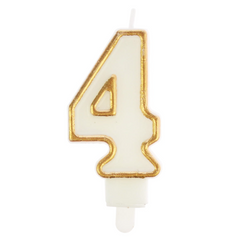 ŚWIECZKA URODZINOWA BIAŁA OBWÓDKA ZŁOTA CYFRA 4