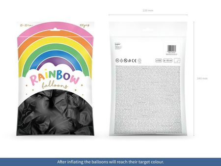 BALONY RAINBOW 30 CM PASTELOWE CZARNE 100 SZT