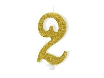 ŚWIECZKA URODZINOWA CYFRA 2 ZŁOTA