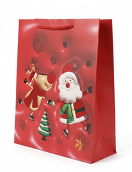 TOREBKA PREZENTOWA ŚWIĄTECZNA MIKOŁAJ Z RENIFEREM 40 X 31 X 12 CM