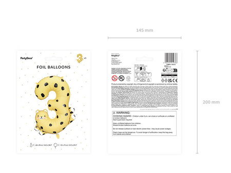 BALON FOLIOWY CYFRA 3 GEPARD 68 X 98 CM