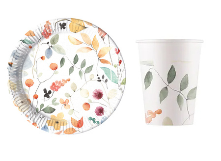 ZESTAW BUKIET KWIATÓW KUBECZKI + TALERZYKI