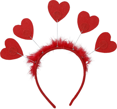 OPASKA NA GŁOWĘ SERDUSZKA BROKAT PIÓRKA CZERWONA