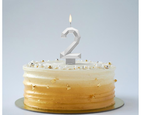 ŚWIECZKA CYFRA 2 DIAMENT METALIK SREBRNY 7,6 CM