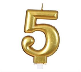ŚWIECZKA URODZINOWA CYFRA 5 ZŁOTA 8 CM