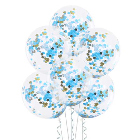 BALONY Z KONFETTI NIEBIESKO ZŁOTYM