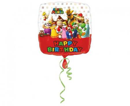 Balon foliowy 18 Mario Bros Happy Birthday 43 cm, zapakowany