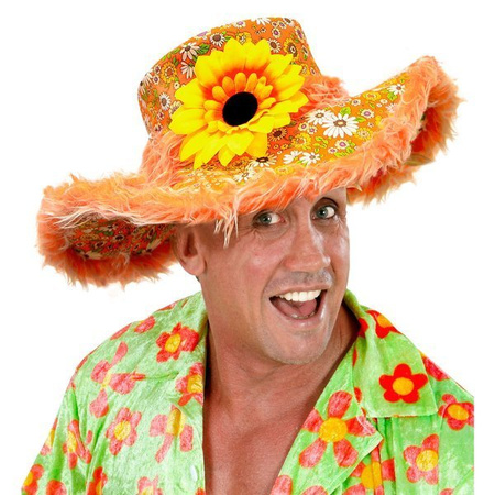 KAPELUSZ W KWIATY POMARAŃCZOWY