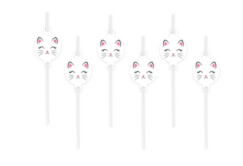 SŁOMKI PROSTE URODZINOWE KOTEK 6 SZT