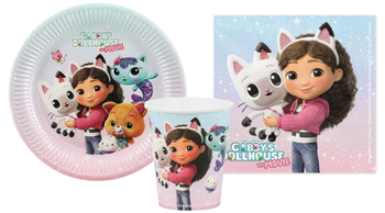 ZESTAW KOCI DOMEK GABI FILM: TALERZYKI + KUBECZKI + SERWETKI