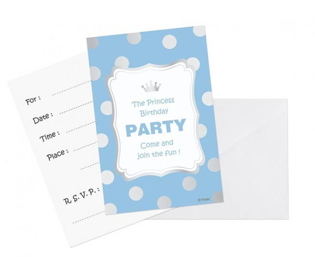 ZAPROSZENIA URODZINOWE Z KOPERTĄ SREBRNE GROSZKI 6 SZT