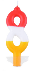 ŚWIECZKA URODZINOWA CYFRA 8 KOLOROWA 10 CM