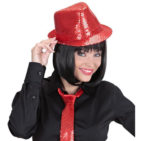 KAPELUSZ CEKINOWY CZERWONY FEDORA