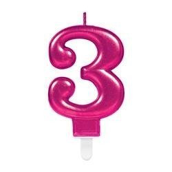 ŚWIECZKA URODZINOWA CYFRA 3 RÓŻOWA