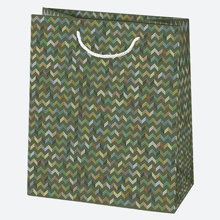 TORBA NA PREZENTY ZIELONA ZYGZAKI 19X23X19,5 CM