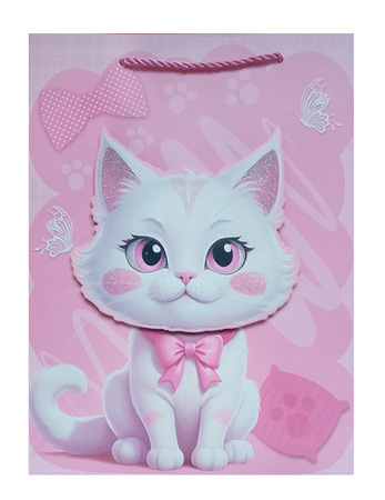 TORBA PREZENTOWA KOTEK RÓŻOWA 3D 26X32X10 CM