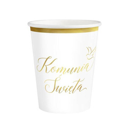 KUBKI PAPIEROWE KOMUNIA ŚWIĘTA BIAŁO-ZŁOTE 220 ML 6 SZT. IHS