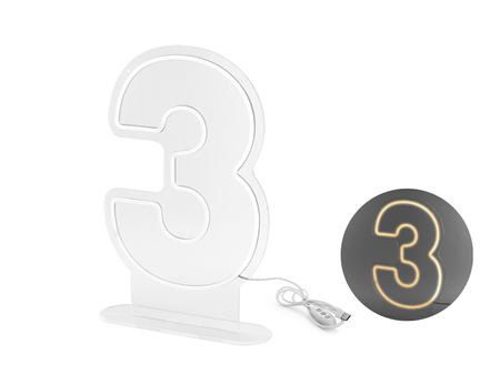 NEON LED CYFRA 3 BIAŁY 50 CM