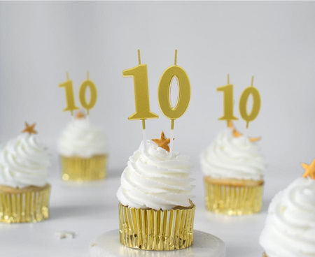 ŚWIECZKA PIKER CYFERKA 0 METALICZNA ZŁOTA 9.5 X 2.3 CM 