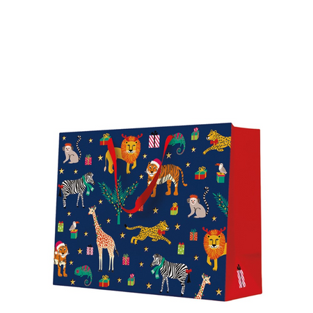 TORBA PREZENTOWA ŚWIĄTECZNE ZWIERZĘTA FIOLETOWA 33 X 26 X 13 CM 