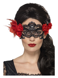 MASKA KORONKA CZARNA Z RÓŻĄ