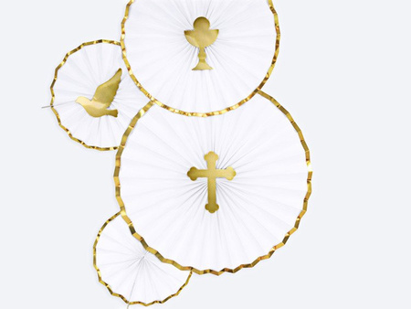 Toppery na tort I Komunia Święta, złoty, 31,5cm (1 karton / 50 op.) (1 op. / 6 szt.)