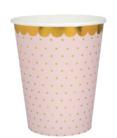 KUBECZKI PAPIEROWE ZŁOTE KROPKI RÓŻOWE 270 ML 10 SZT