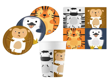 ZESTAW ZOO ZWIERZĘTA TALERZYKI+KUBECZKI+SERWETKI