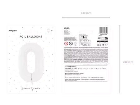 BALON FOLIOWY BIAŁY CYFRA 0