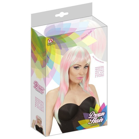 PERUKA DAMSKA RÓŻOWO TURKUSOWA