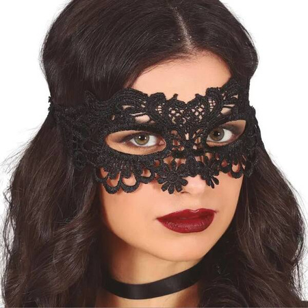 MASKA WENECKA KORONKOWA KWIATY CZARNA