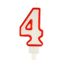 ŚWIECZKA URODZINOWA BIAŁA CYFRA 4 OBWÓDKA CZERWONA