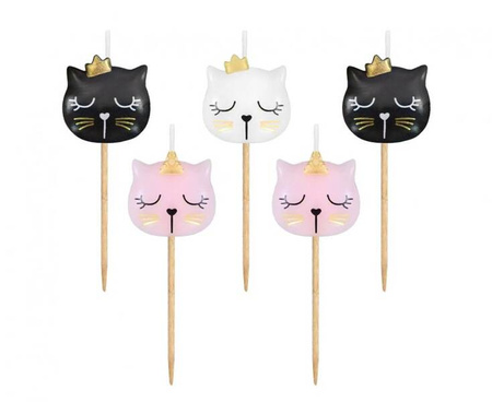 ŚWIECZKI URODZINOWE KOTKI 5 SZT 