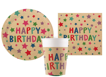 ZESTAW TALERZYKI +KUBECZKI+SERWETKI HAPPY BIRTHDAY