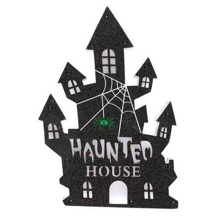 CASA SPIRITATA DECORO PARETE CON 14 LUCI LED MULTICOLORE LAMPEGGIANTI 35x24 cm 